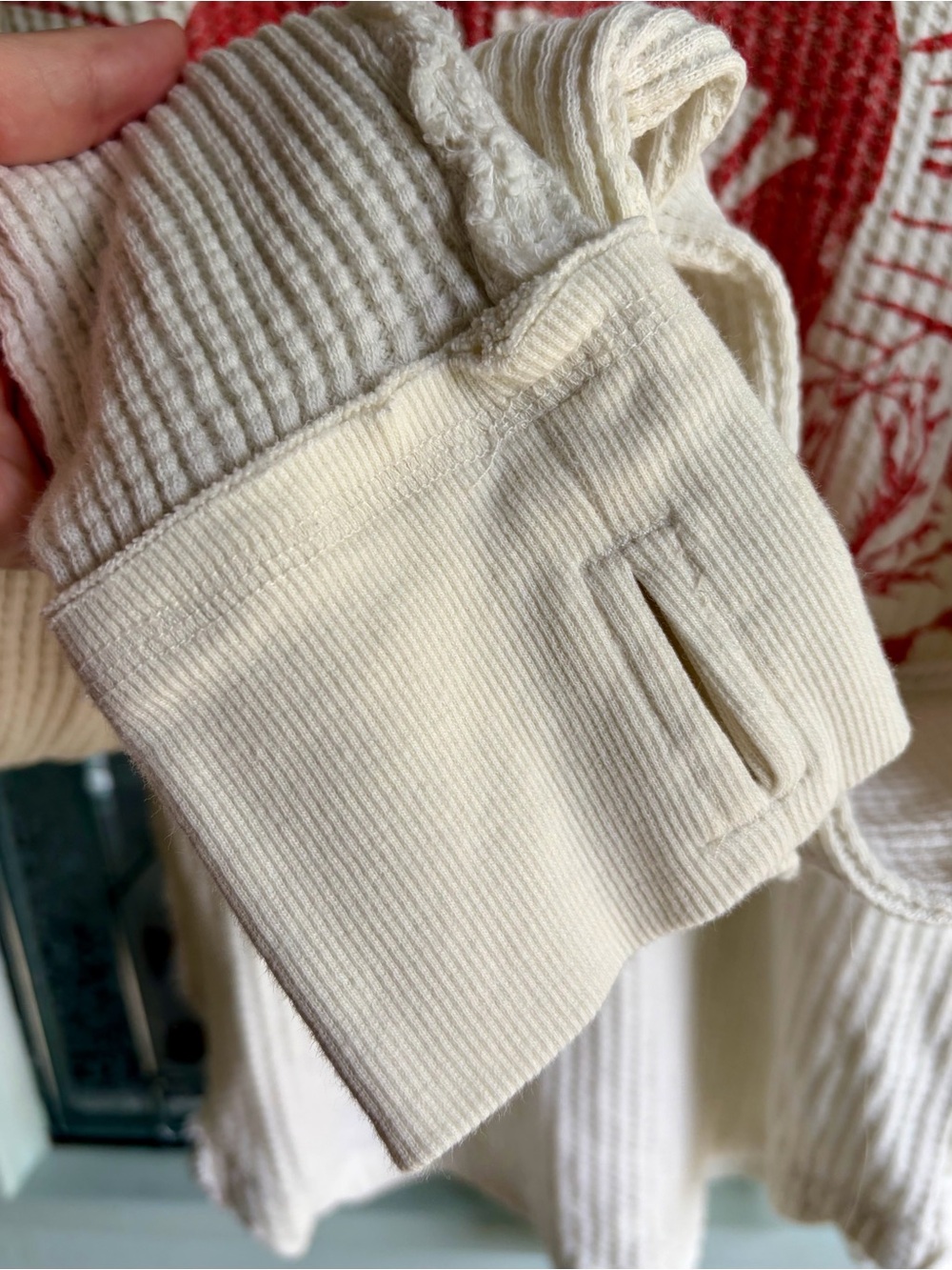We The Free Cream Waffle-Knit Crew Sweater with Red Heart Graphic - Picture 5 of 7